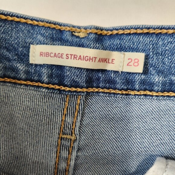 Levi's Ribcage Straight Ankle Jeans 28 Blue Buttonfly High Rise Stretch Denim - Picture 4 of 13